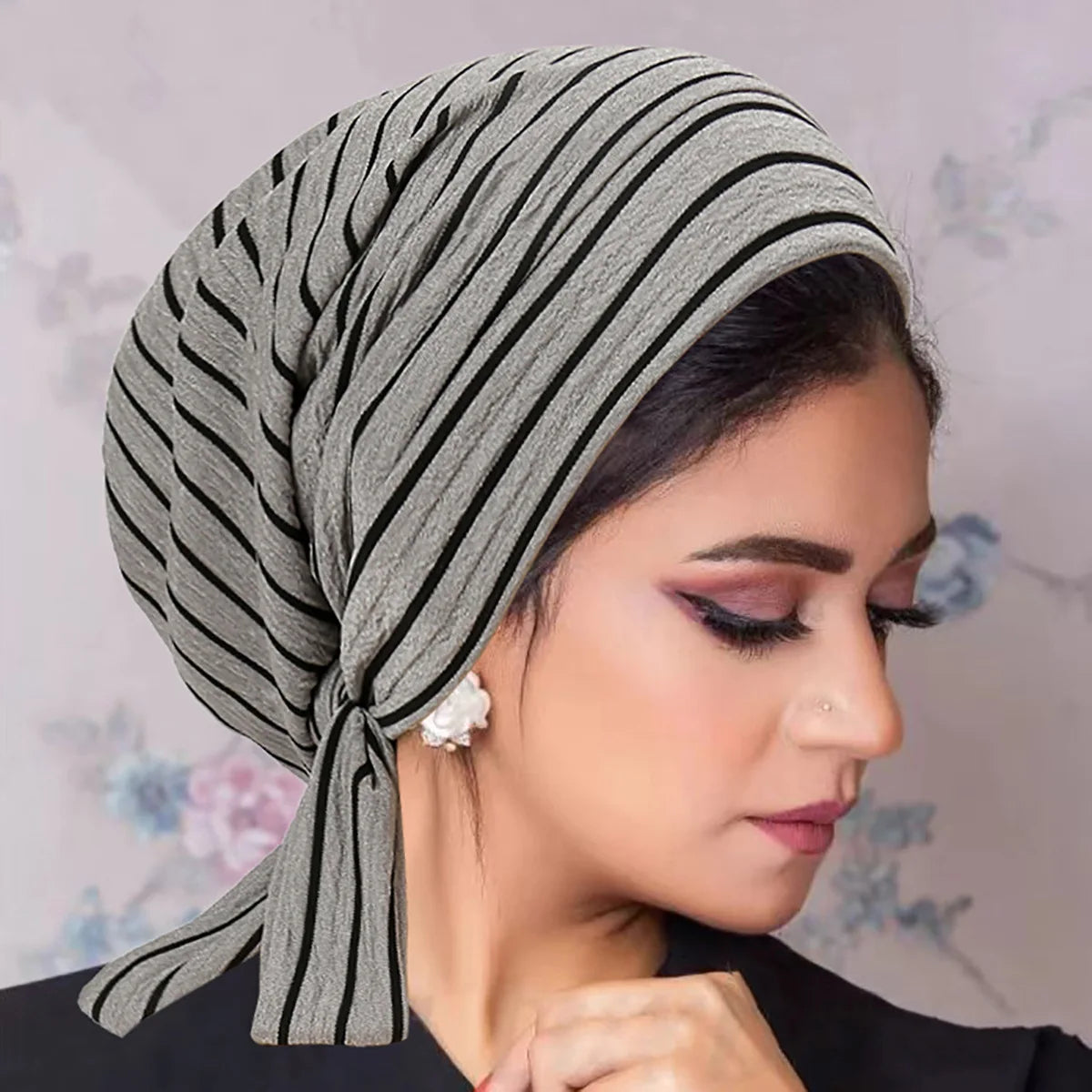 Turban Rayé Femme – Bonnet Hijab Islamique & Foulard Tête Toutes Saisons