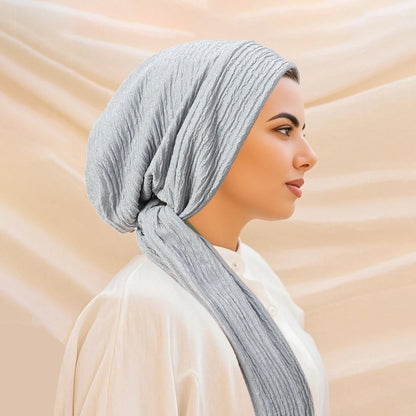 Turban Uni à Queue Longue – Bonnet Hijab Élastique Respirant Toutes Saisons