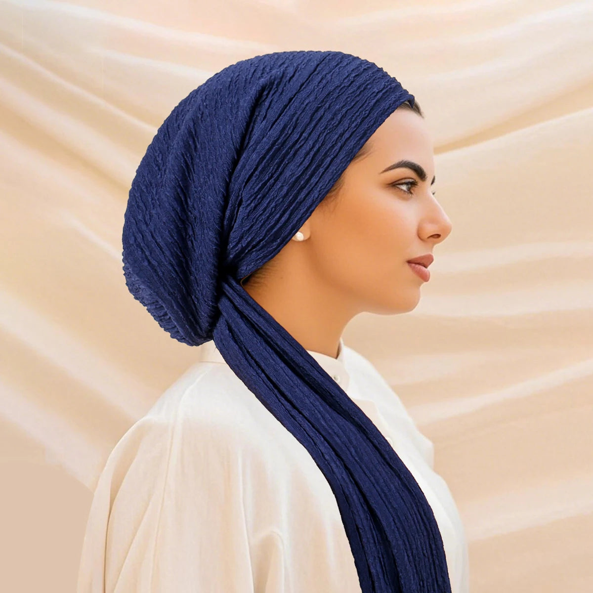 Turban Uni à Queue Longue – Bonnet Hijab Élastique Respirant Toutes Saisons