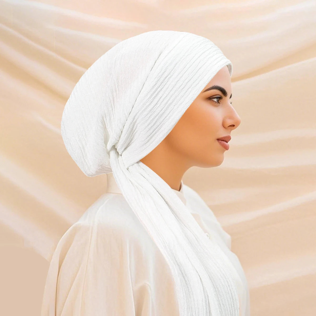 Turban Uni à Queue Longue – Bonnet Hijab Élastique Respirant Toutes Saisons