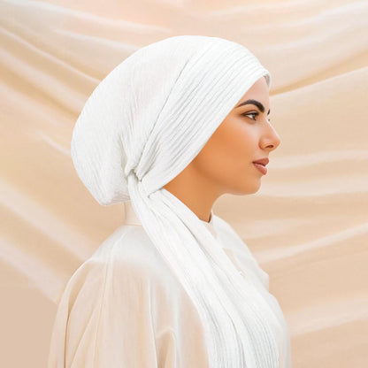 Turban Uni à Queue Longue – Bonnet Hijab Élastique Respirant Toutes Saisons