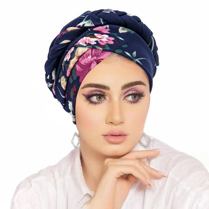 Turban Hijab Imprimé – Bonnet Foulard Musulmane Femme Toutes Saisons