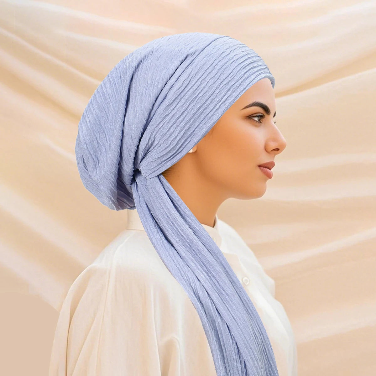 Turban Uni à Queue Longue – Bonnet Hijab Élastique Respirant Toutes Saisons