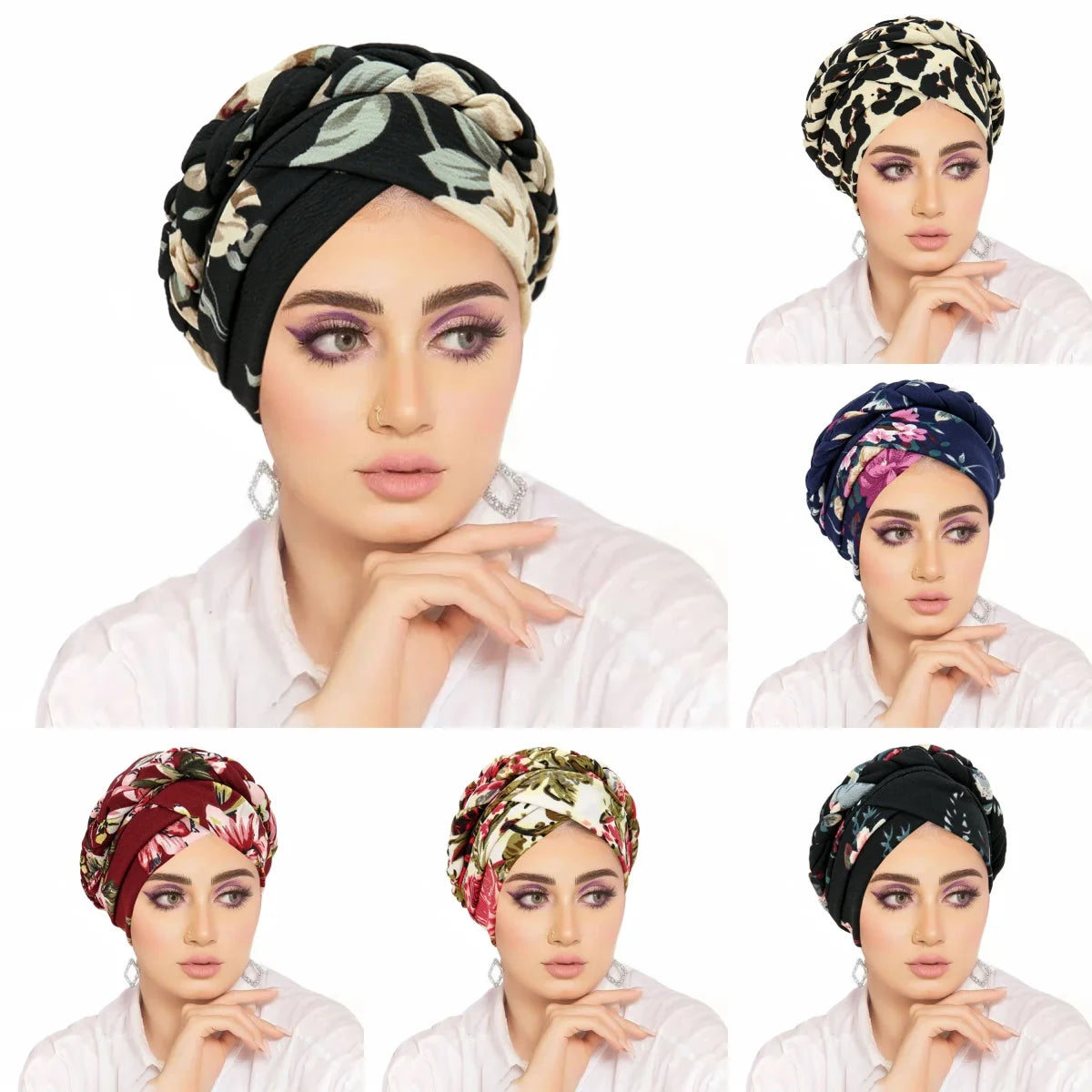 Turban Hijab Imprimé – Bonnet Foulard Musulmane Femme Toutes Saisons