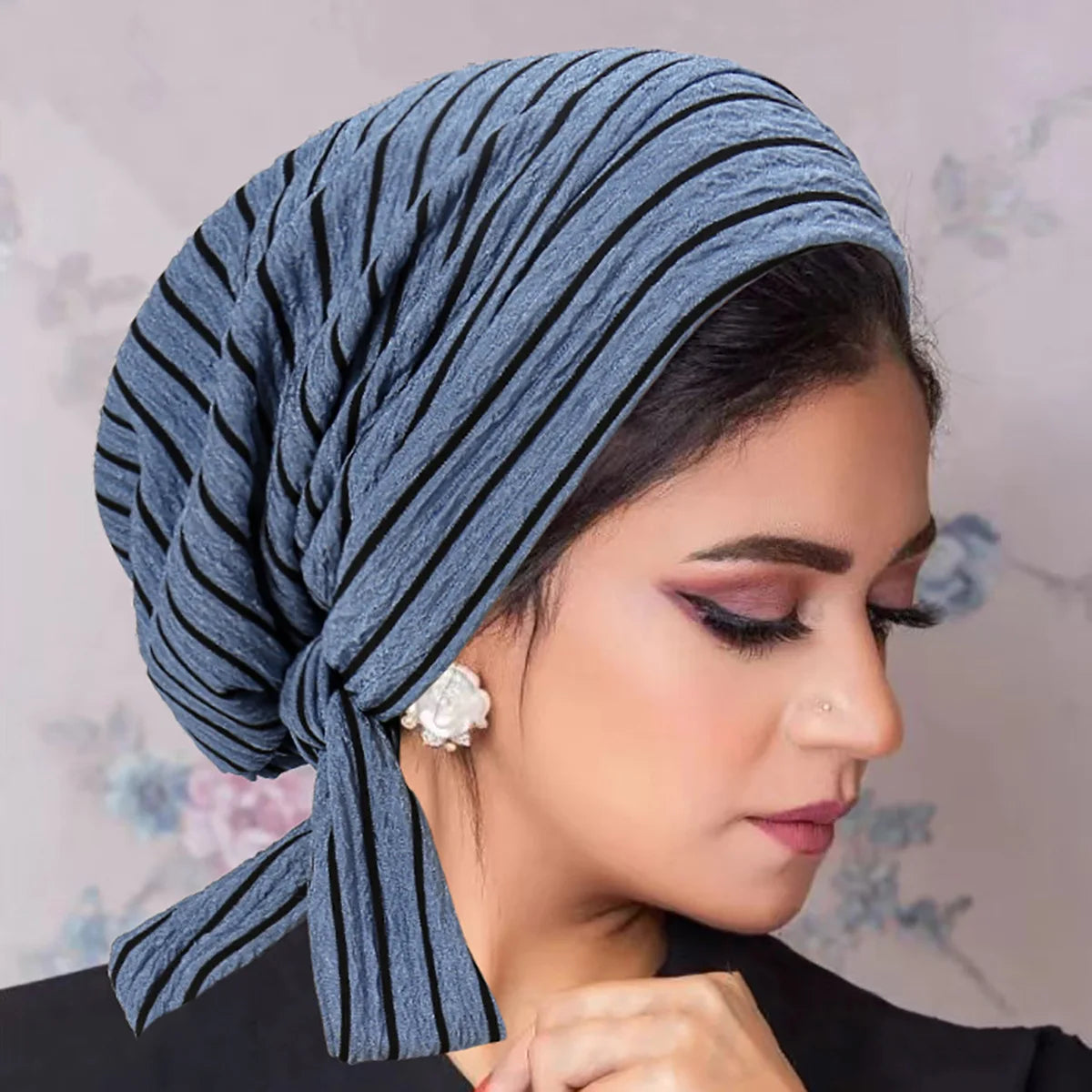 Turban Rayé Femme – Bonnet Hijab Islamique & Foulard Tête Toutes Saisons