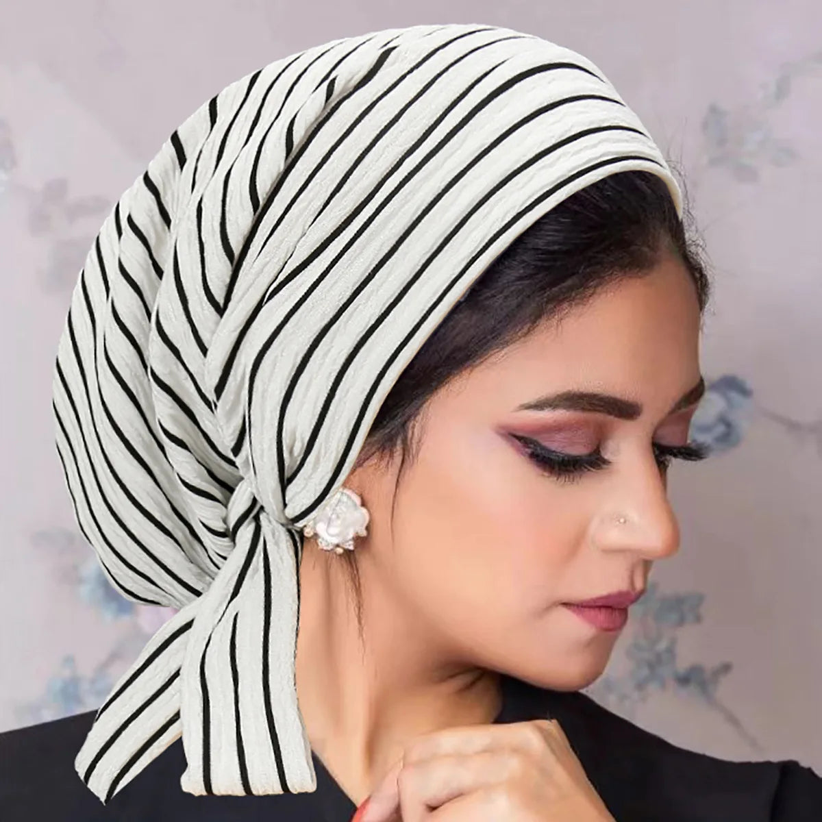 Turban Rayé Femme – Bonnet Hijab Islamique & Foulard Tête Toutes Saisons