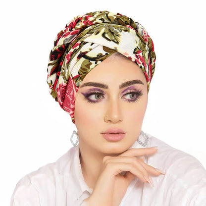Turban Hijab Imprimé – Bonnet Foulard Musulmane Femme Toutes Saisons