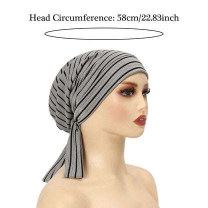 Turban Rayé Femme – Bonnet Hijab Islamique & Foulard Tête Toutes Saisons