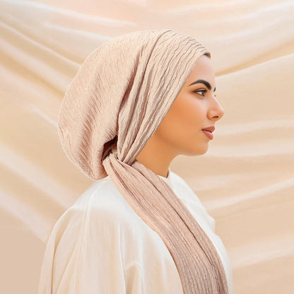 Turban Uni à Queue Longue – Bonnet Hijab Élastique Respirant Toutes Saisons