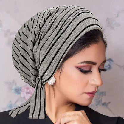 Turban Rayé Femme – Bonnet Hijab Islamique & Foulard Tête Toutes Saisons