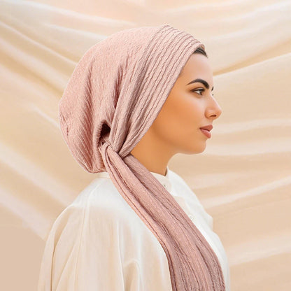 Turban Uni à Queue Longue – Bonnet Hijab Élastique Respirant Toutes Saisons