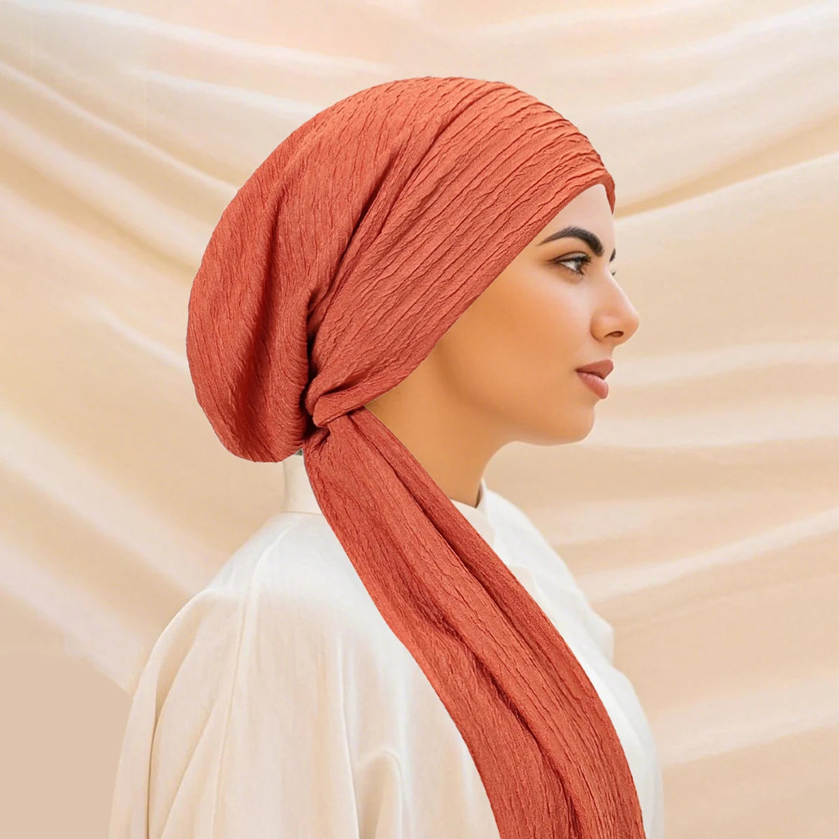 Turban Uni à Queue Longue – Bonnet Hijab Élastique Respirant Toutes Saisons