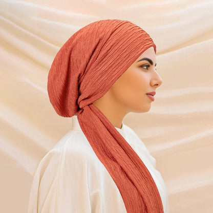 Turban Uni à Queue Longue – Bonnet Hijab Élastique Respirant Toutes Saisons