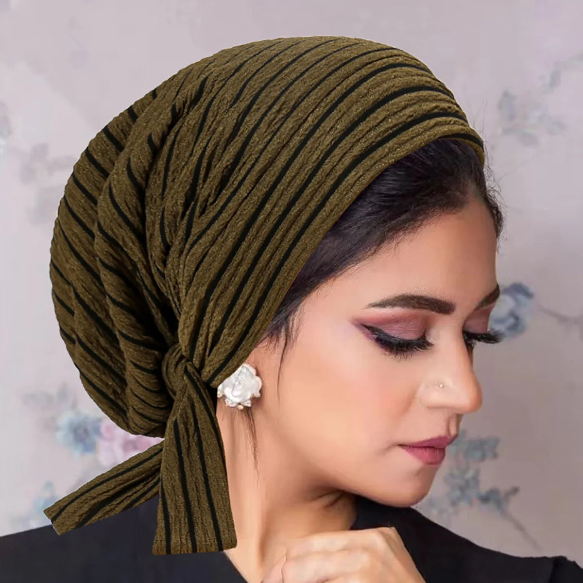 Turban Rayé Femme – Bonnet Hijab Islamique & Foulard Tête Toutes Saisons