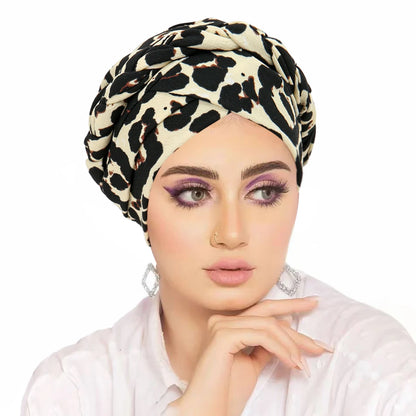 Turban Hijab Imprimé – Bonnet Foulard Musulmane Femme Toutes Saisons