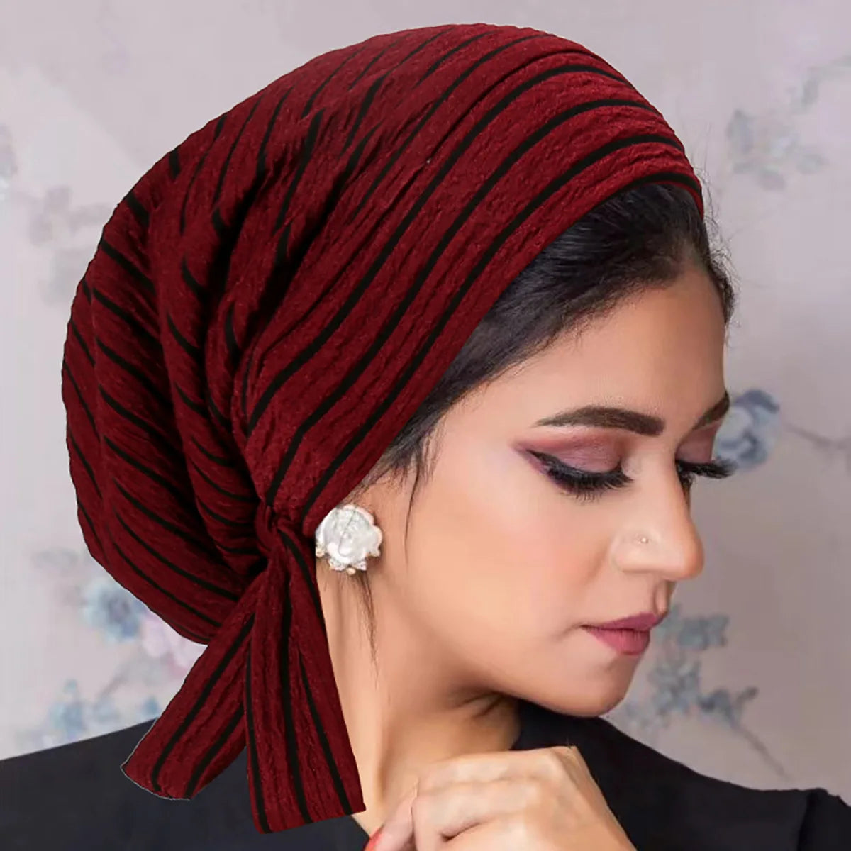Turban Rayé Femme – Bonnet Hijab Islamique & Foulard Tête Toutes Saisons
