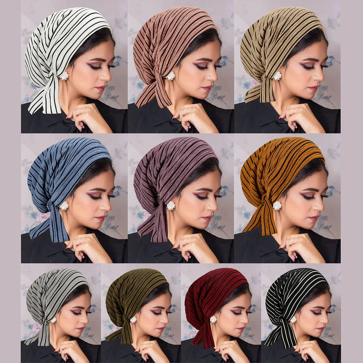 Turban Rayé Femme – Bonnet Hijab Islamique & Foulard Tête Toutes Saisons
