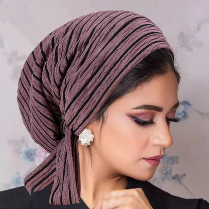 Turban Rayé Femme – Bonnet Hijab Islamique & Foulard Tête Toutes Saisons