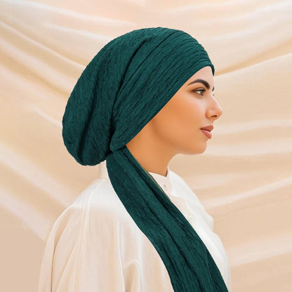 Turban Uni à Queue Longue – Bonnet Hijab Élastique Respirant Toutes Saisons