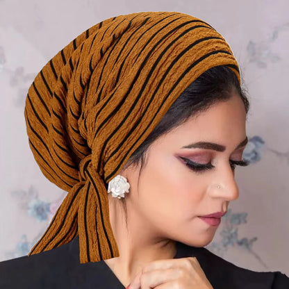 Turban Rayé Femme – Bonnet Hijab Islamique & Foulard Tête Toutes Saisons