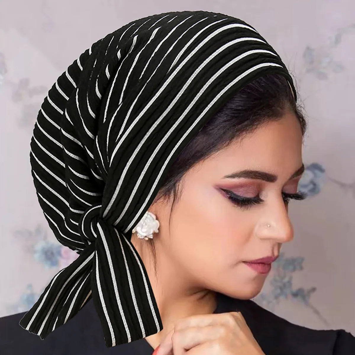 Turban Rayé Femme – Bonnet Hijab Islamique & Foulard Tête Toutes Saisons