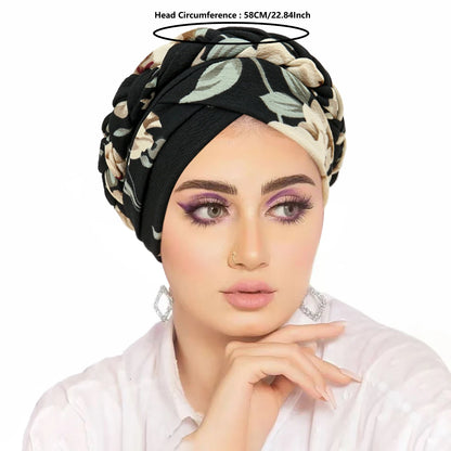 Turban Hijab Imprimé – Bonnet Foulard Musulmane Femme Toutes Saisons