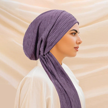 Turban Uni à Queue Longue – Bonnet Hijab Élastique Respirant Toutes Saisons