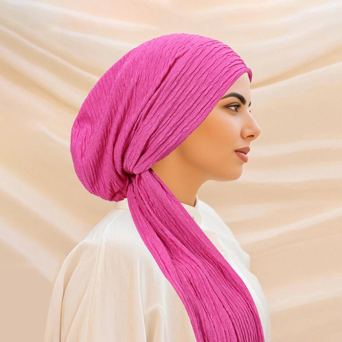 Turban Uni à Queue Longue – Bonnet Hijab Élastique Respirant Toutes Saisons