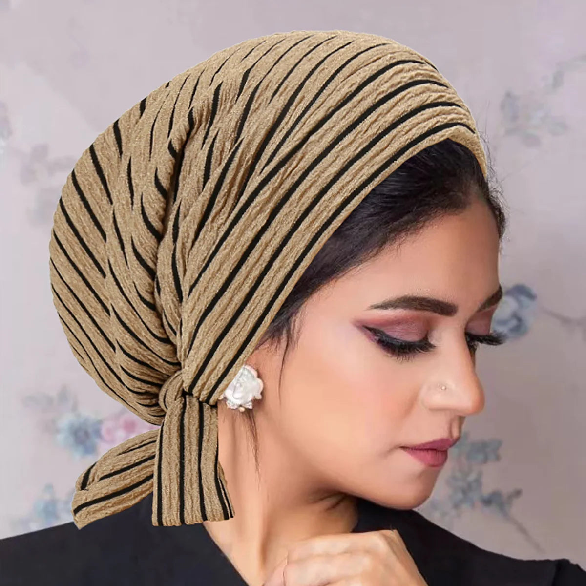 Turban Rayé Femme – Bonnet Hijab Islamique & Foulard Tête Toutes Saisons
