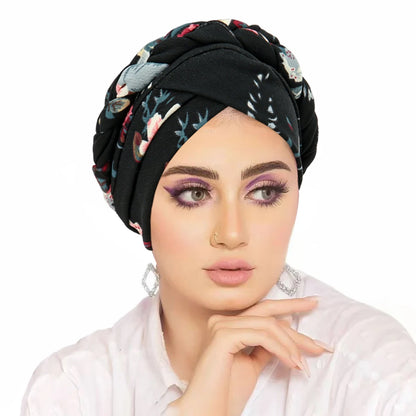 Turban Hijab Imprimé – Bonnet Foulard Musulmane Femme Toutes Saisons