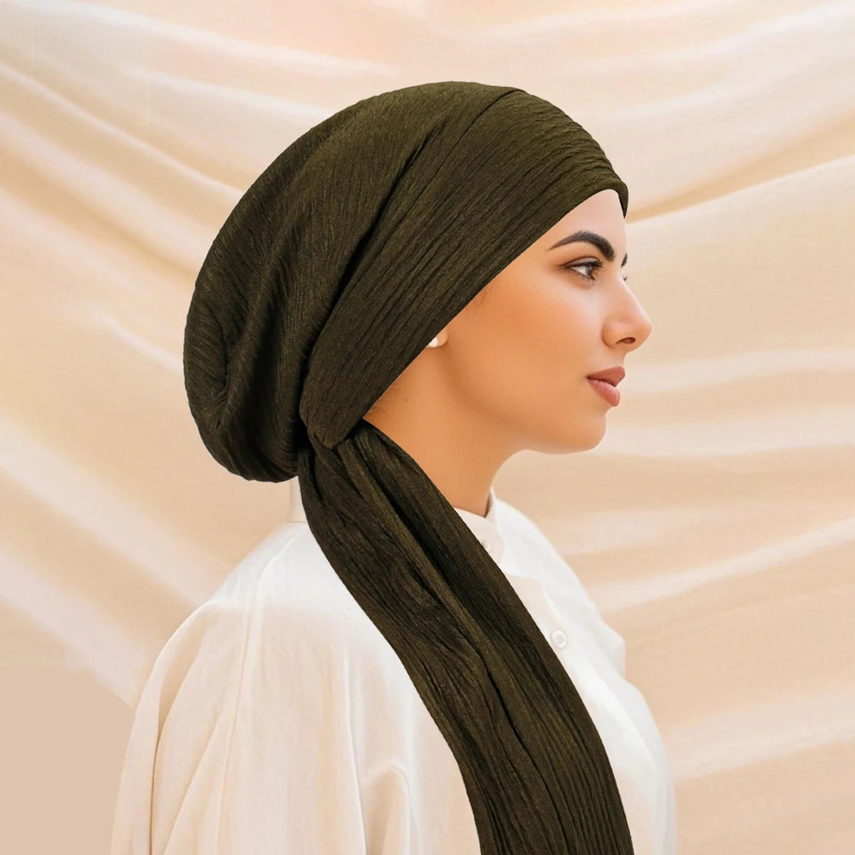 Turban Uni à Queue Longue – Bonnet Hijab Élastique Respirant Toutes Saisons